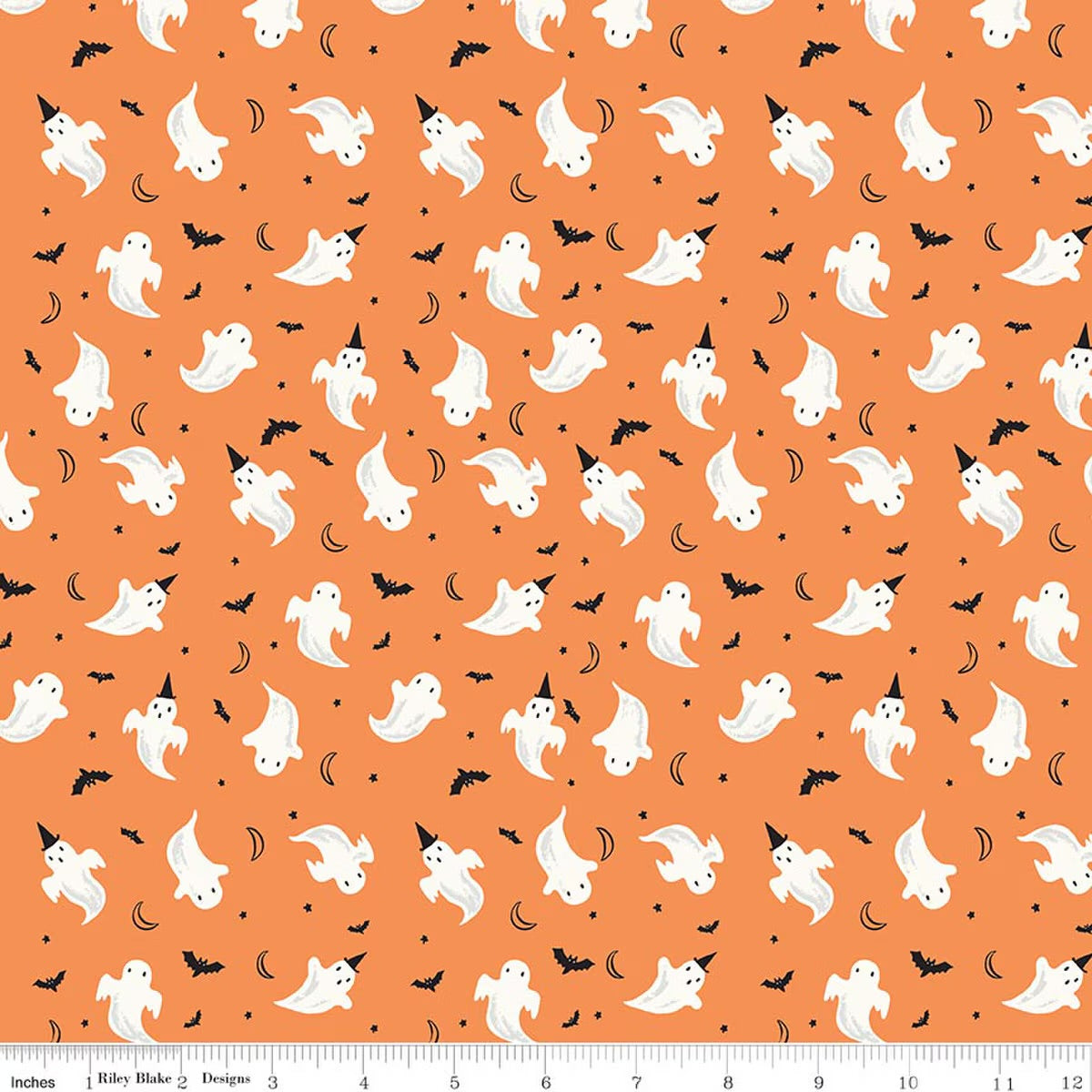 Frank and Friends Ghosts Orange Yardage by My Mind’s Eye for RBD C17475-ORANGE - PRICE PER 1/2 YARD