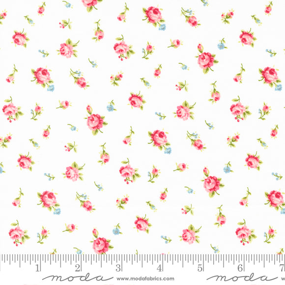 Ellie Small Floral Roses Off White Yardage for Moda - 18761 11 - PRICE PER 1/2 YARD