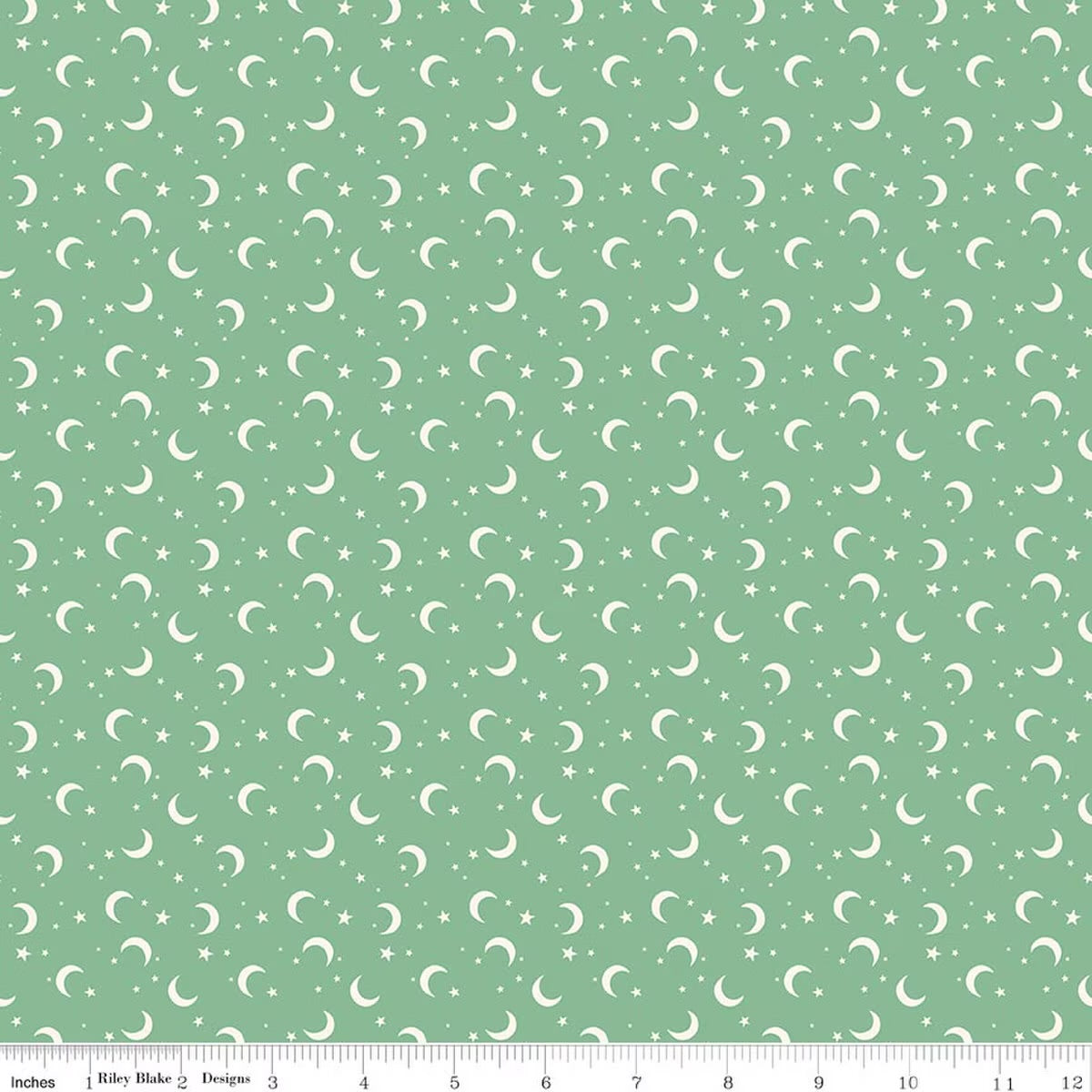 Frank and Friends Moon & Stars Green Yardage by My Mind’s Eye for RBD C17477-GREEN- PRICE PER 1/2 YARD