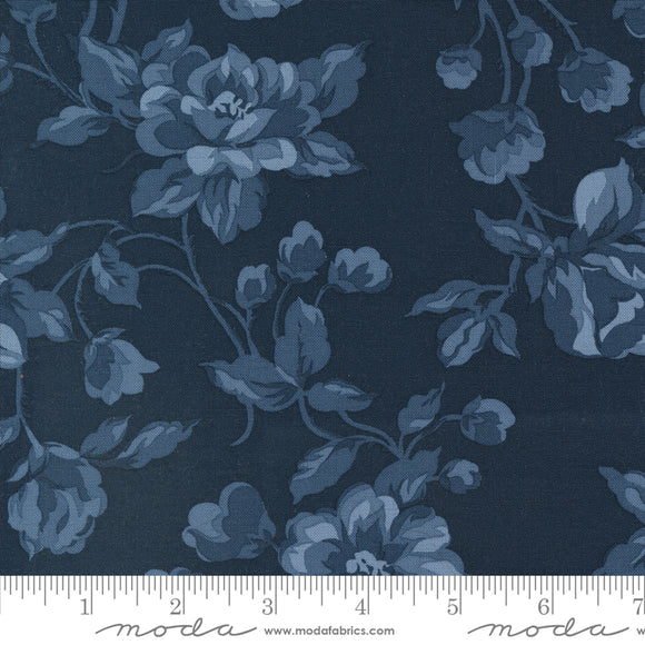 Shoreline Cottage Large Floral Navy Yardage by for Moda - 55300 24 - PRICE PER 1/2 YARD