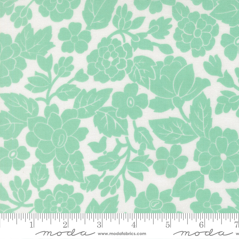 Bloomsberry White Aqua Yardage for Moda - 55351 11- PRICE PER 1/2 YARD