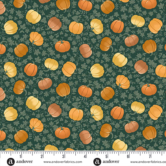 Hello Autumn Pumpkin Spice Green Yardage for Andover - MU-101-G - PRICE PER 1/2 YARD