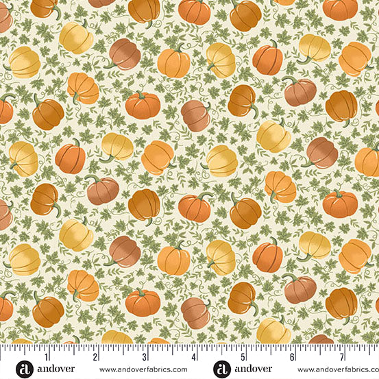 Hello Autumn Pumpkin Spice Cream Yardage for Andover - MU-101-Q - PRICE PER 1/2 YARD
