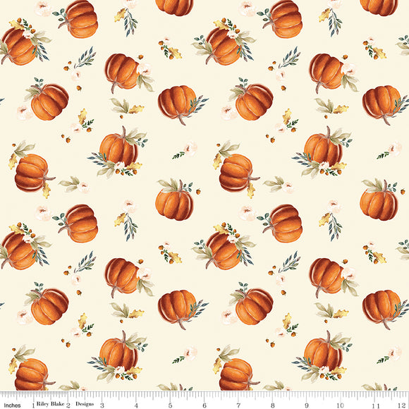 Shades of Autumn Pumpkins Cream Ydg for RBD C13471 CREAM  - PRICE PER 1/2 YARD