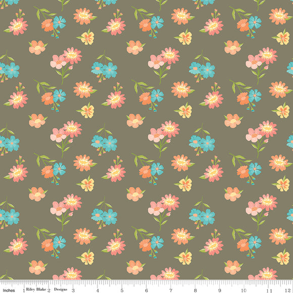 Spring's In Town Floral Pewter Ydg for RBD C14211 PEWTER - PRICE PER 1/2 YARD