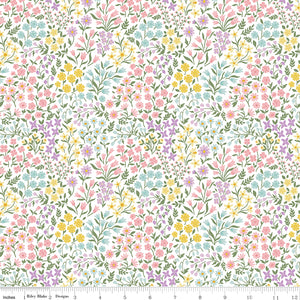 Bunny Trail Spring Floral White Yardage for RBD-C14253 WHITE - PRICE PER 1/2 YARD