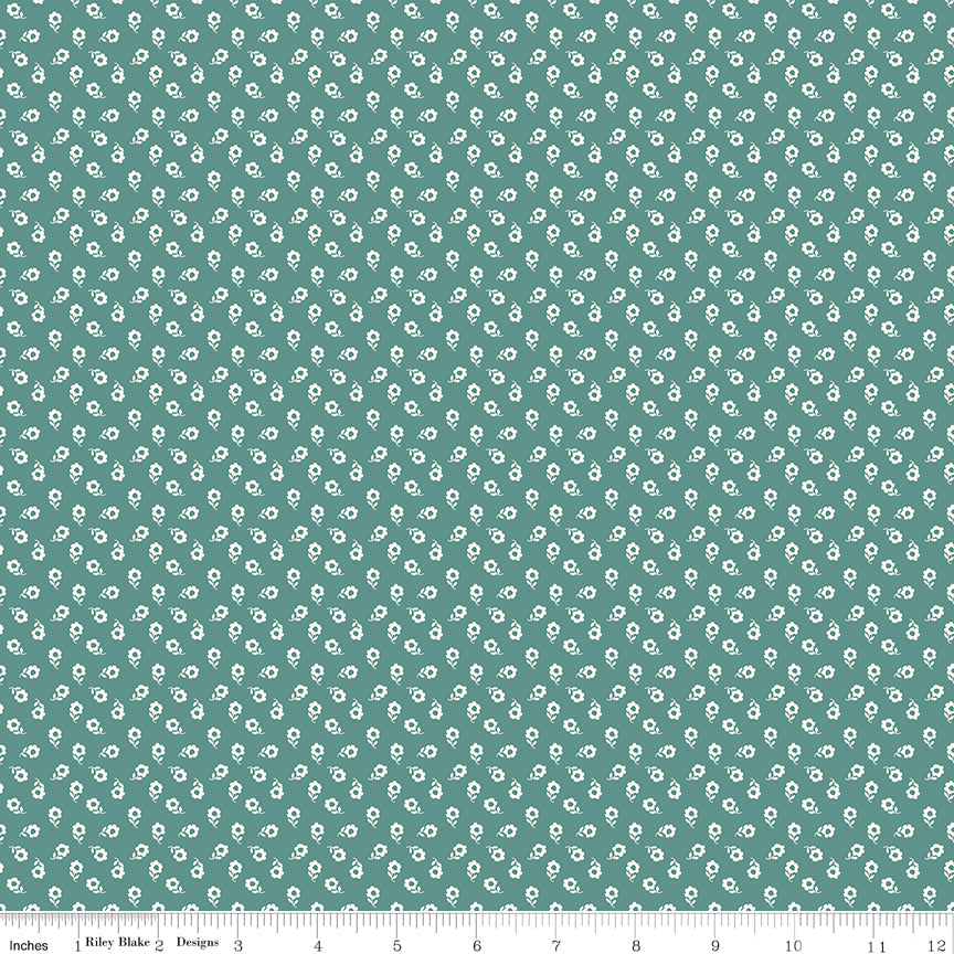 New Beginnings Posies Teal Ydg for RBD C15755 TEAL - PRICE PER 1/2 YARD