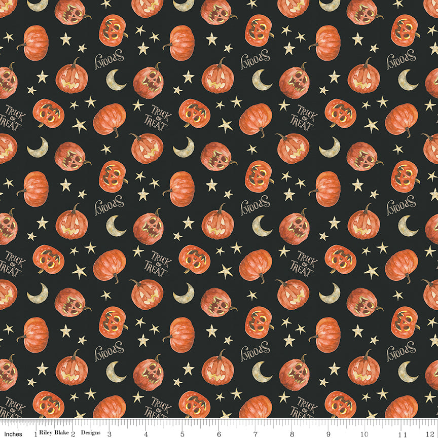 Trick or Treat Pumpkin Black Yardage for RBD - C15964 BLACK - PRICE PER 1/2 YARD