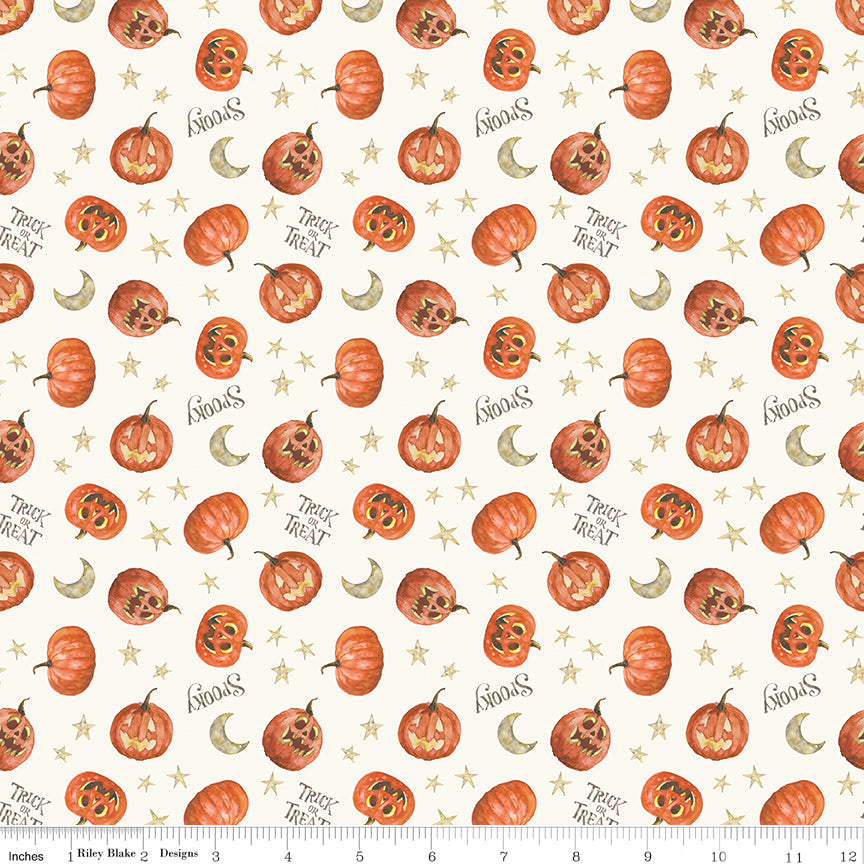 Trick or Treat Pumpkin Cream Yardage for RBD - C15964 CREAM - PRICE PER 1/2 YARD
