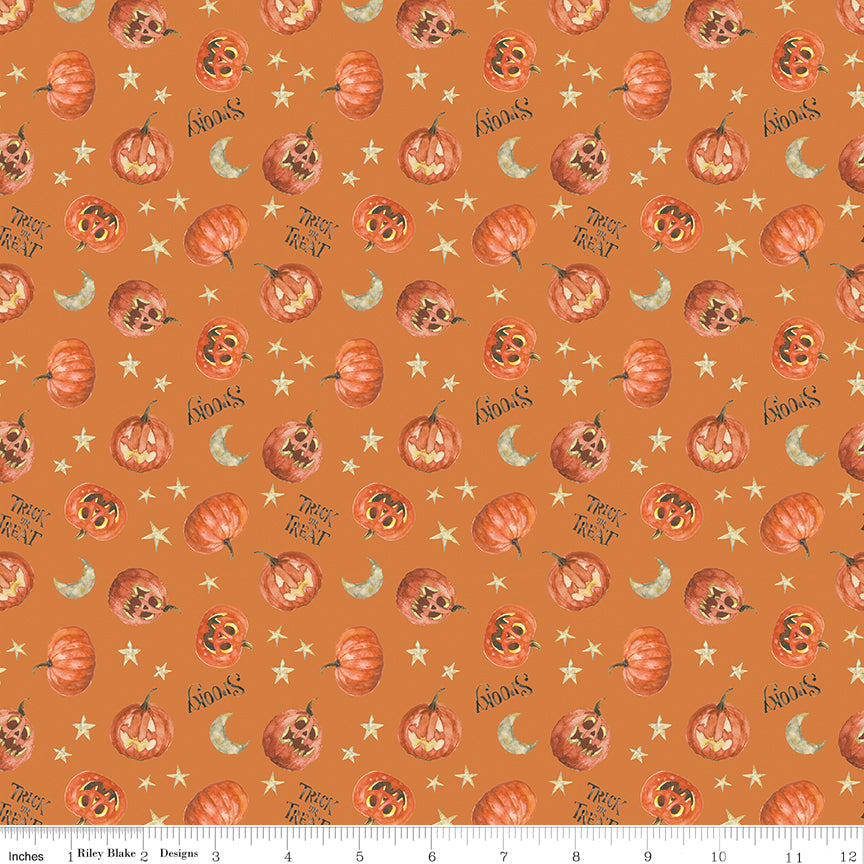 Trick or Treat Pumpkin Orange Yardage for RBD - C15964 ORANGE - PRICE PER 1/2 YARD