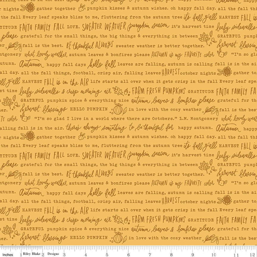 Happy Fall Days Autumn Words Gold Yardage for RBD - C16342 GOLD - PRICE PER 1/2 YARD