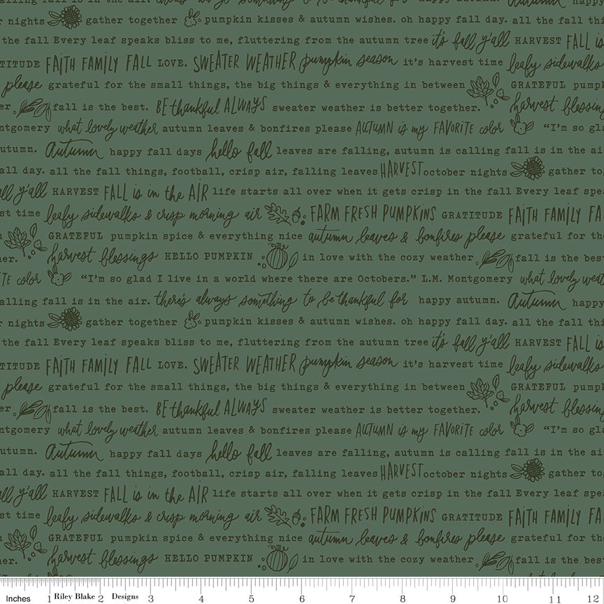 Happy Fall Days Autumn Words Green Yardage for RBD - C16342 GREEN - PRICE PER 1/2 YARD
