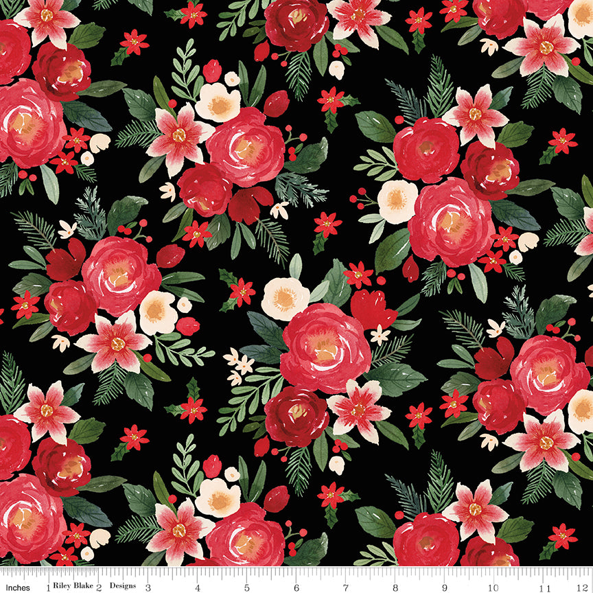 Charming Christmas Main Black Yardage for RBD - C16350 BLACK - PRICE PER 1/2 YARD