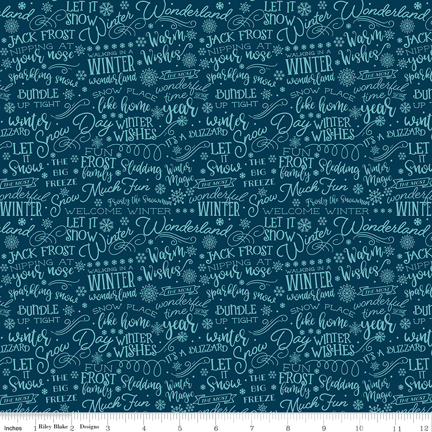 A Perfect Winter Text Navy Yardage for Riley Blake Designs-C17993-NAVY- PRICE PER 1/2 YARD