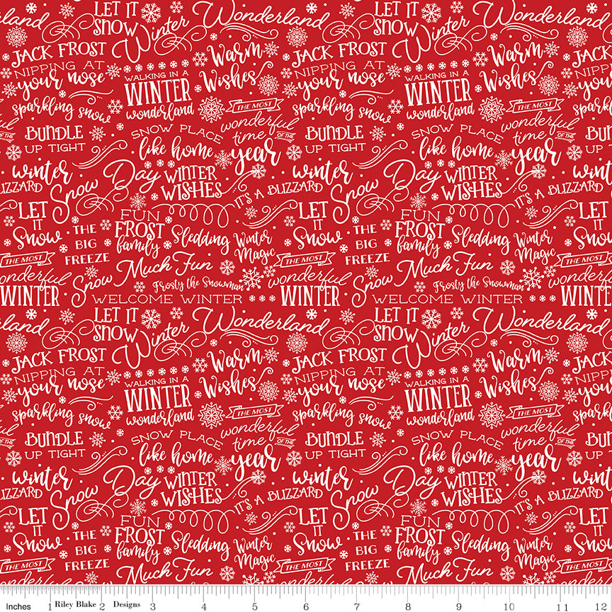 A Perfect Winter Text Red Yardage for Riley Blake Designs-C17993-RED- PRICE PER 1/2 YARD