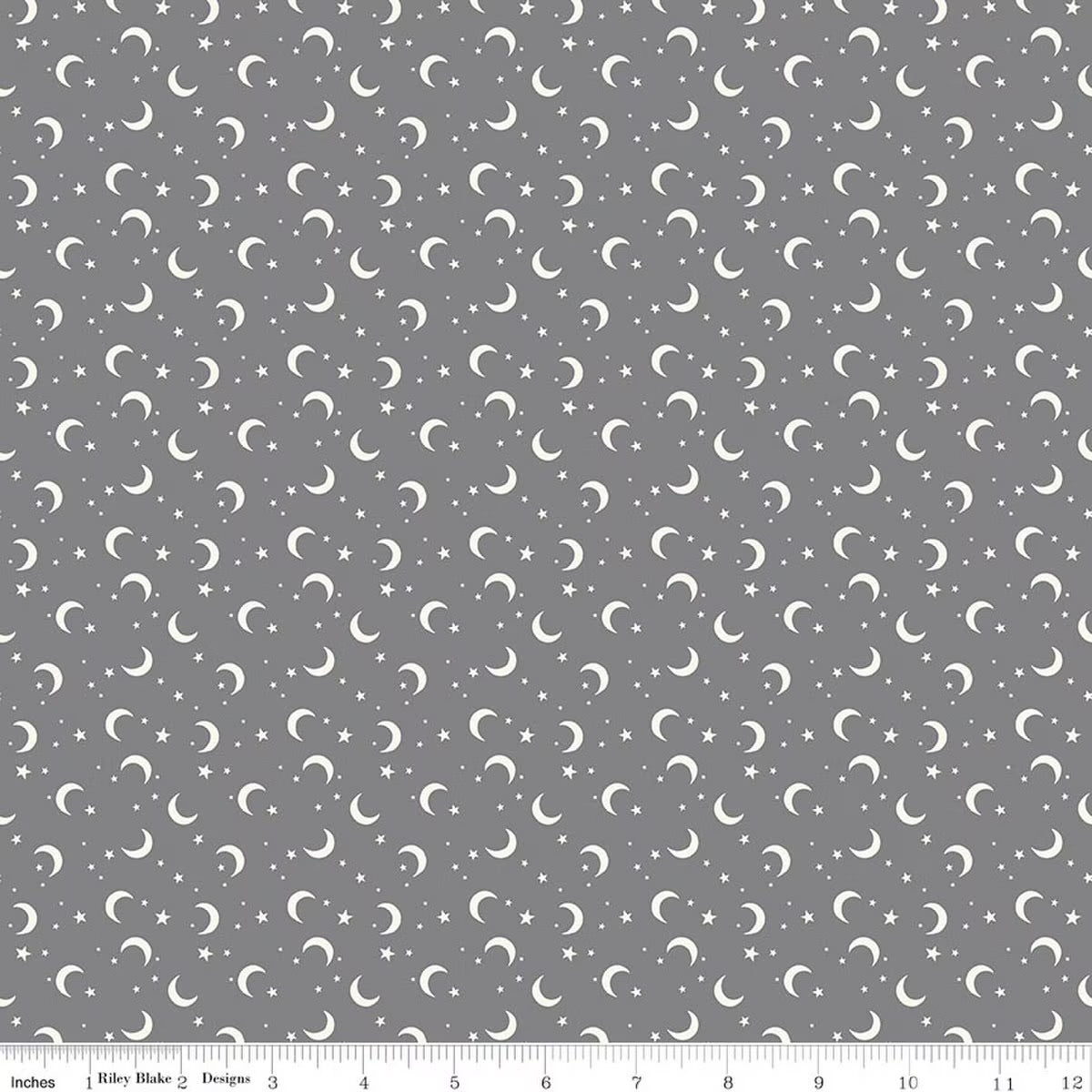 Frank and Friends Moon & Stars Gray Yardage by My Mind’s Eye for RBD C17477-GRAY- PRICE PER 1/2 YARD