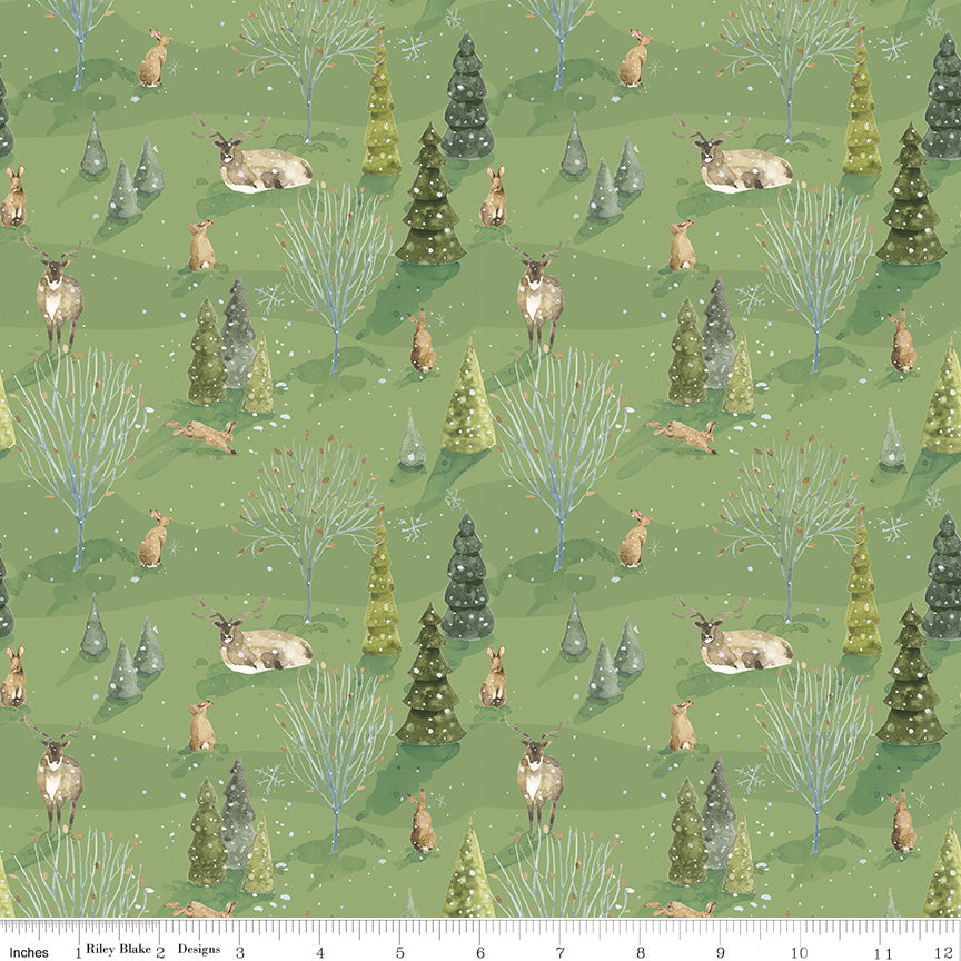 Santa's Tree Farm Woodland Green Yardage for RBD - CD16451 GREEN - PRICE PER 1/2 YARD