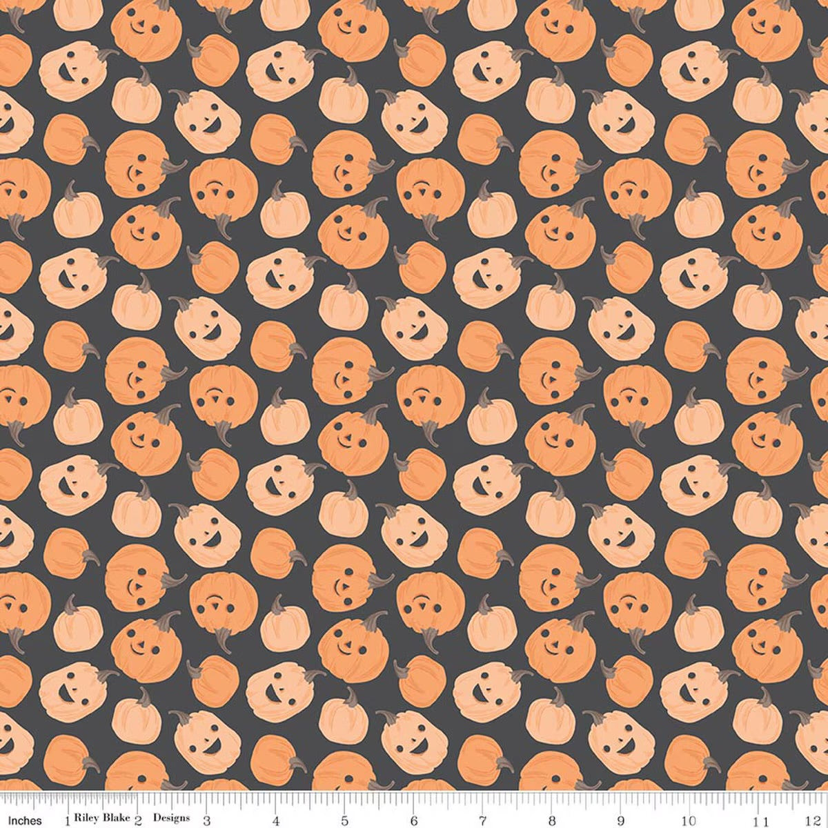 Frank and Friends Pumpkins Charcoal Yardage by My Mind’s Eye for RBD C17472-CHARCOAL- PRICE PER 1/2 YARD