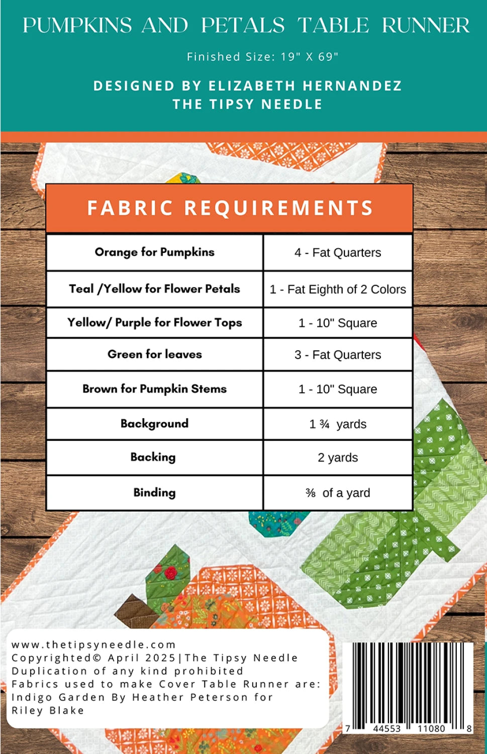 Pumpkins and Petals Table Runner Paper Pattern by The Tipsy Needle