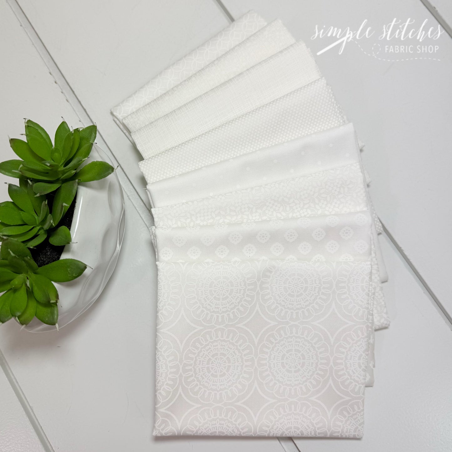 White on White Simple Bundle (8) Fat Quarter bundle from different Collections