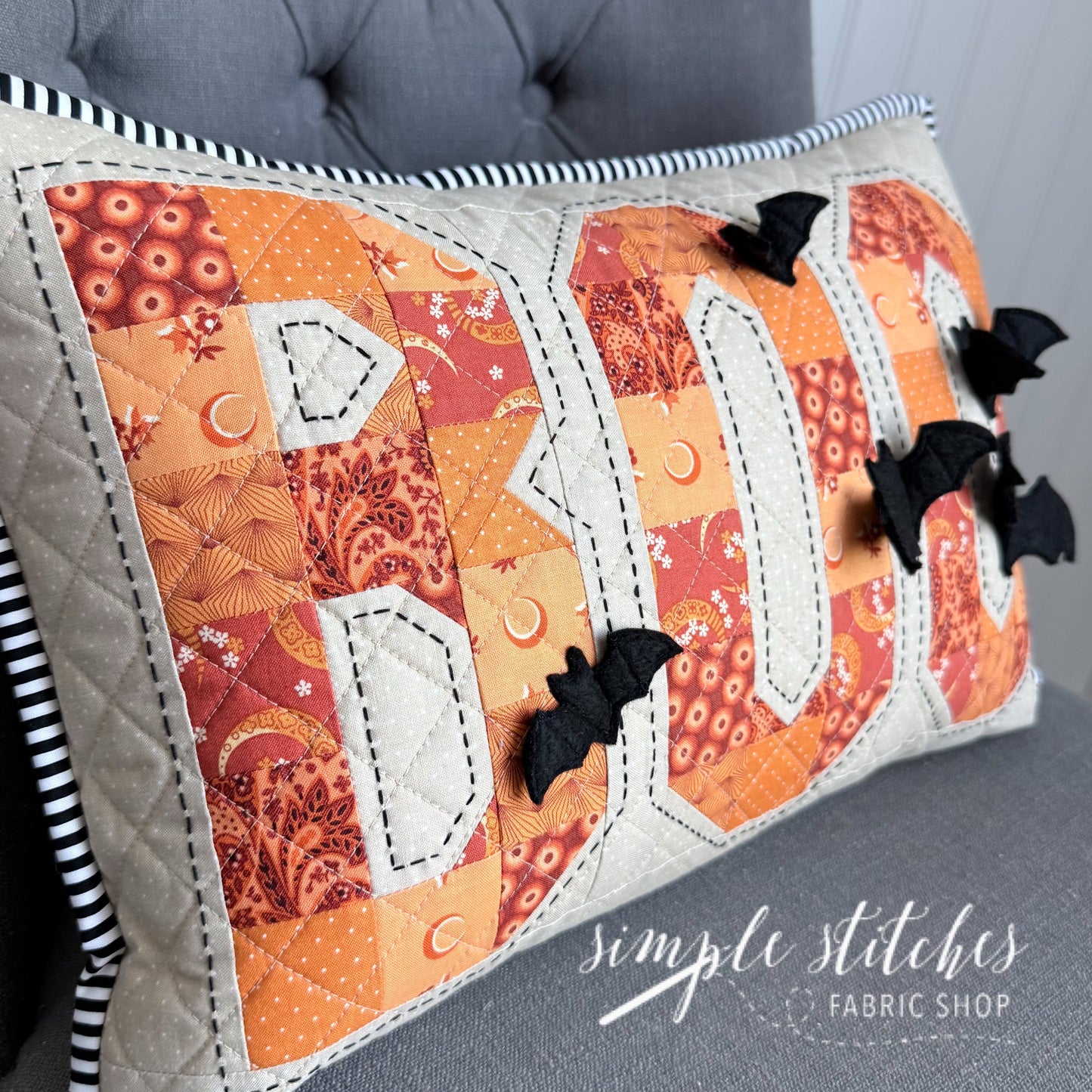Bats & Boo Pillow Kit - Calico Backing