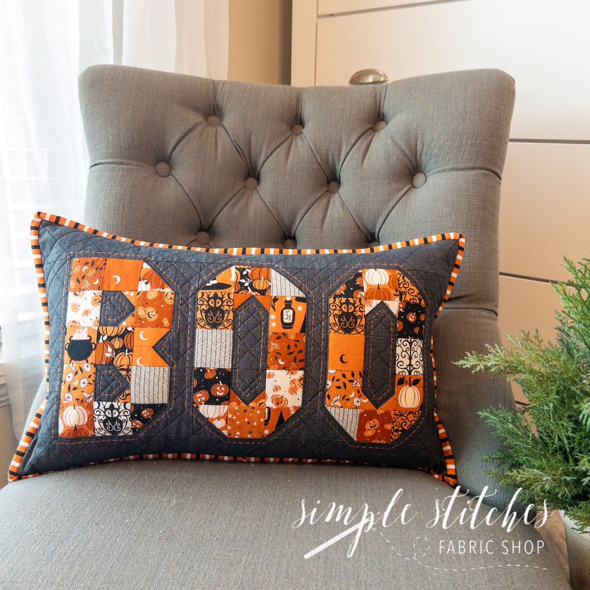 Boo Pillow Kit Pumpkin Backing Simple Stitches Fabric Shop, LLC