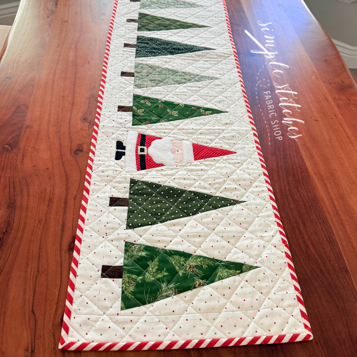 Santa in the Trees Table Runner Kit- Red Backing