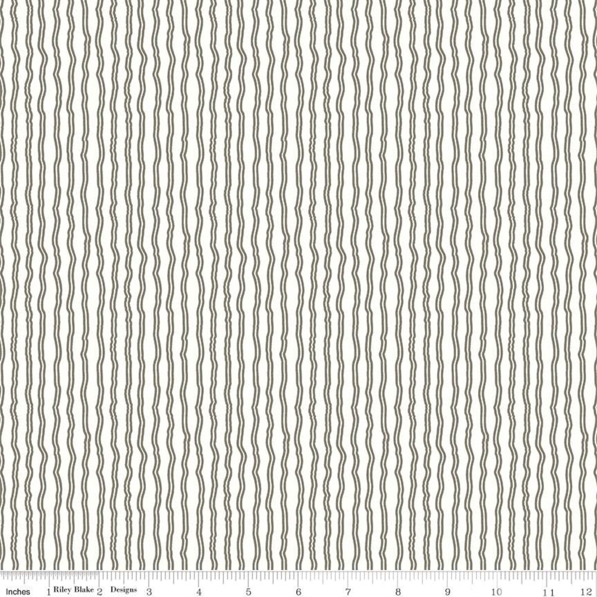 Hungry Animal Alphabet Wavy Stripe Charcoal Ydg for RBD C10188 - PRICE PER 1/2 YARD