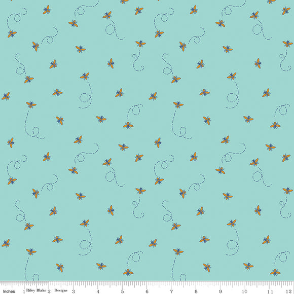 Daisy Fields Bees Scuba Sparkle Yardage for RBD-SC12485 Teal - PRICE PER 1/2 YARD