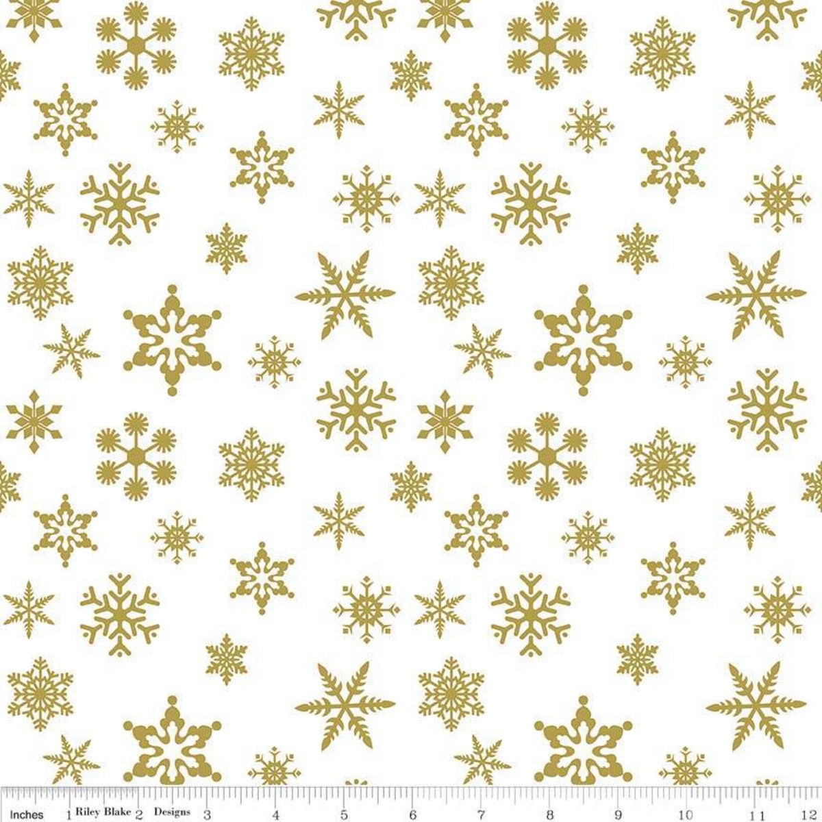 Snowflake Sparkle Gold Yardage by Doodlebug Designs for RBD-SC566 GOLD - PRICE PER 1/2 YARD