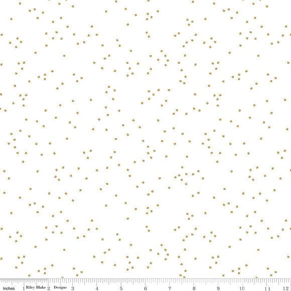 Blossoms on White with Gold Sparkle Yardage for RBD SC730 GOLD- PRICE PER 1/2 YARD