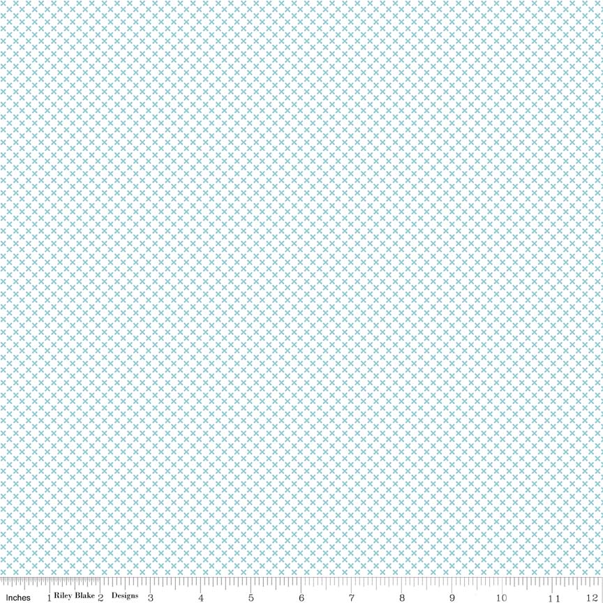 Kisses on White Color Aqua Yardage for Riley Blake Designs-C220-AQUA- PRICE PER 1/2 YARD