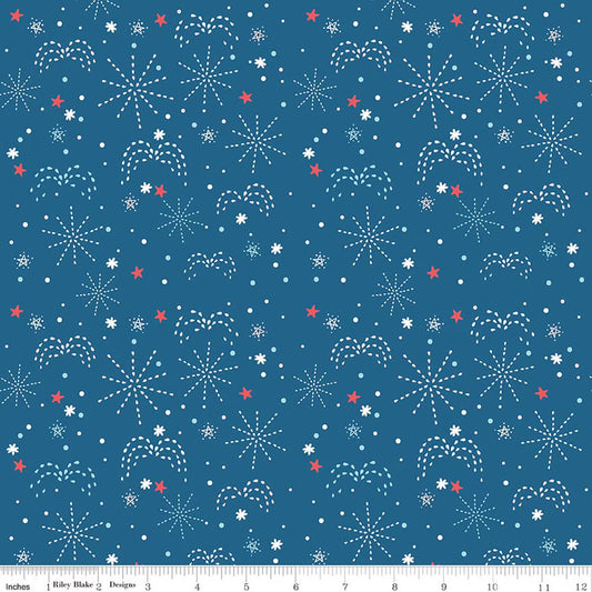 Firework Fields Fireworks Coastal Blue for RBD C17582-COASTALBLUE - PRICE PER 1/2 YARD