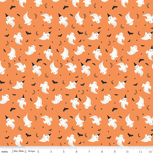Frank and Friends Ghosts Orange Yardage by My Mind’s Eye for RBD C17475-ORANGE - PRICE PER 1/2 YARD