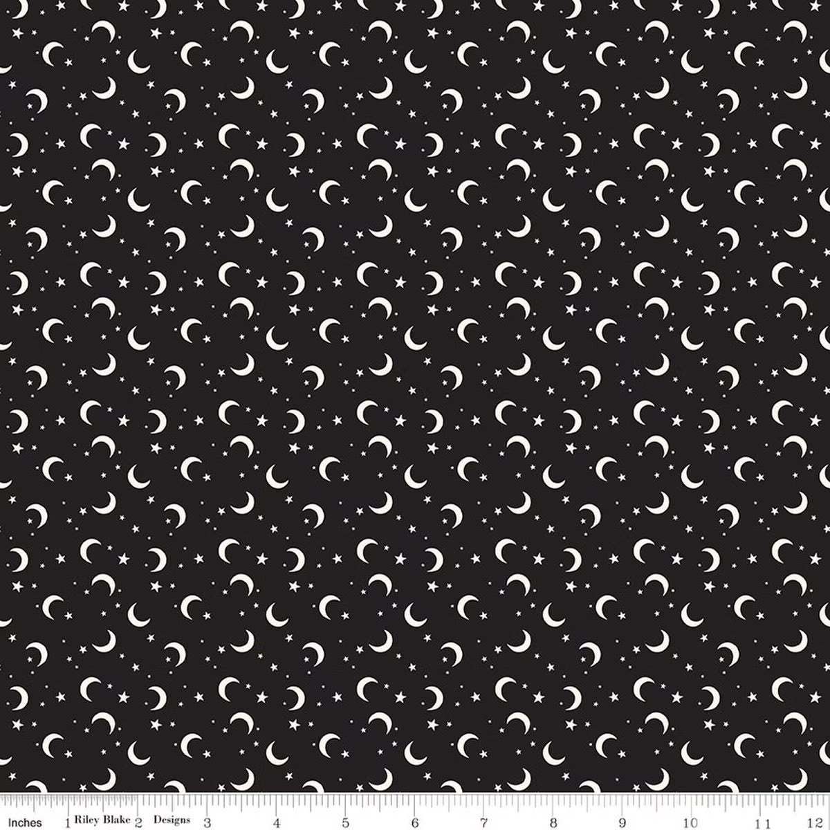 Frank and Friends Moon & Stars Black Glow In The Dark Yardage by My Mind’s Eye for RBD GC17477-BLACK- PRICE PER 1/2 YARD
