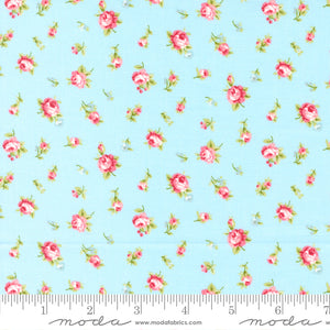 Ellie Small Floral Roses Blue Yardage for Moda - 18761 12 - PRICE PER 1/2 YARD