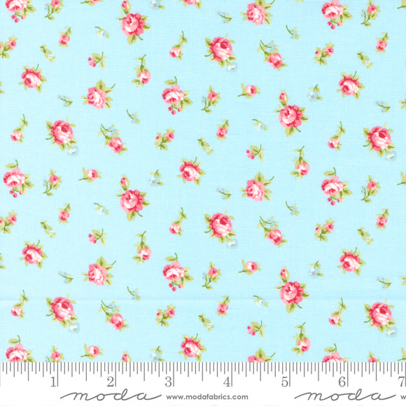 Ellie Small Floral Roses Blue Yardage for Moda - 18761 12 - PRICE PER 1/2 YARD