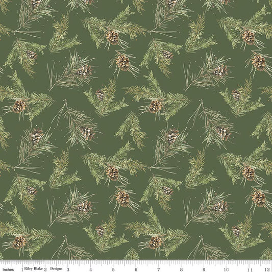 Holiday Spirit Pinecones Green for Riley Blake -C17464-GREEN - PRICE PER 1/2 YARD