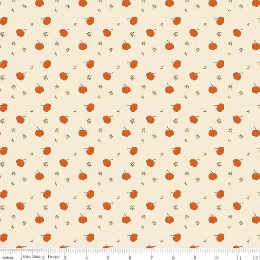 Bountiful Pumpkins Cream Yardage by Sand Gervais for RBD-C17864-CREAM- PRICE PER 1/2 YARD