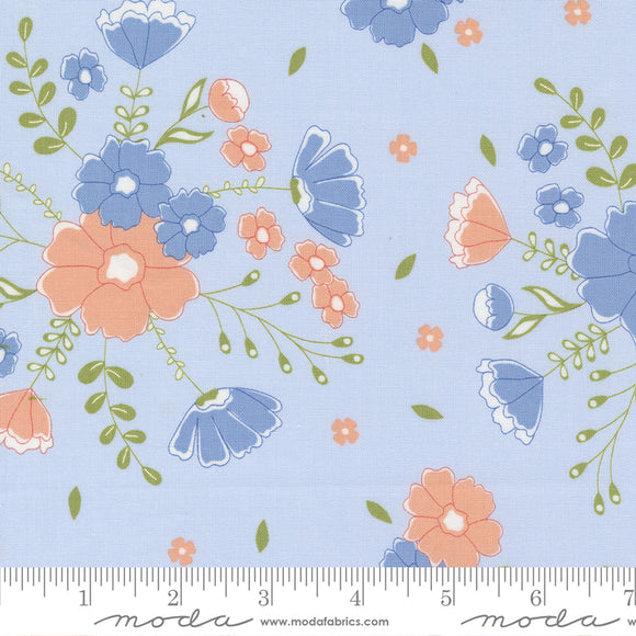 Peachy Keen Moonlit Meadow Florals Light Blue Yardage for Moda -29170 14 - PRICE PER 1/2 YARD