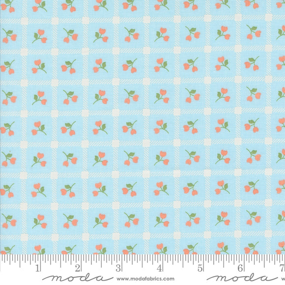 Dainty Meadow Picnic Petals Plaid Sky Yardage for Moda - 31742 22 - PRICE PER 1/2 YARD