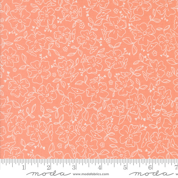 Dainty Meadow Doodles Toile Coral Yardage for Moda - 31743 19 - PRICE PER 1/2 YARD