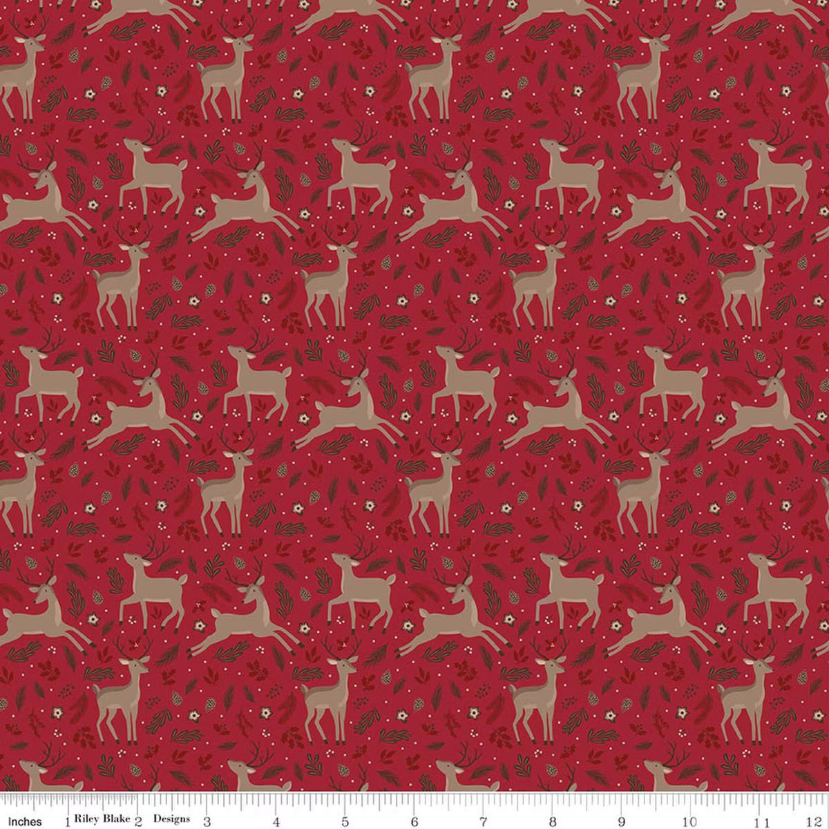 Christmas Time Deer Red Yardage by Dani Mogstad for RBD-C17821-RED- PRICE PER 1/2 YARD