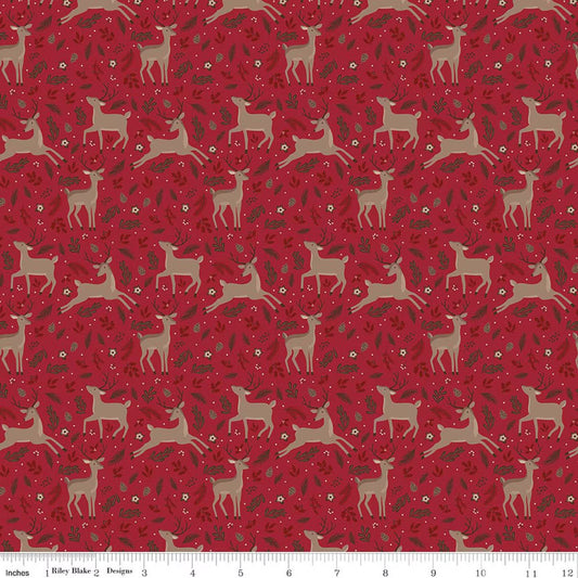 Christmas Time Deer Red Yardage by Dani Mogstad for RBD-C17821-RED- PRICE PER 1/2 YARD
