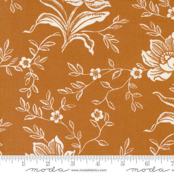 Denim Daisies Woodcut Bloom Large Floral Nutmeg Ydg for Moda - 35380 15 - PRICE PER 1/2 YARD