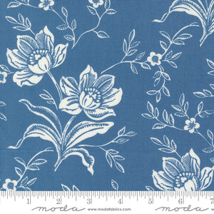 Denim Daisies Woodcut Bloom Large Floral Denim Ydg for Moda - 35380 17 - PRICE PER 1/2 YARD