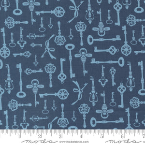 Enchantment Diary Keys Indigo Yardage for Moda - 43173 17 - PRICE PER 1/2 YARD