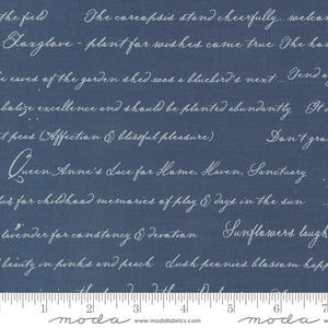 Enchantment Garden Journal Text Indigo Yardage for Moda - 43174 17 - PRICE PER 1/2 YARD