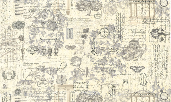 Collections Etchings Collage Toile Parchment Charcoal Yardage for Moda - 44339 11 - PRICE PER 1/2 YARD