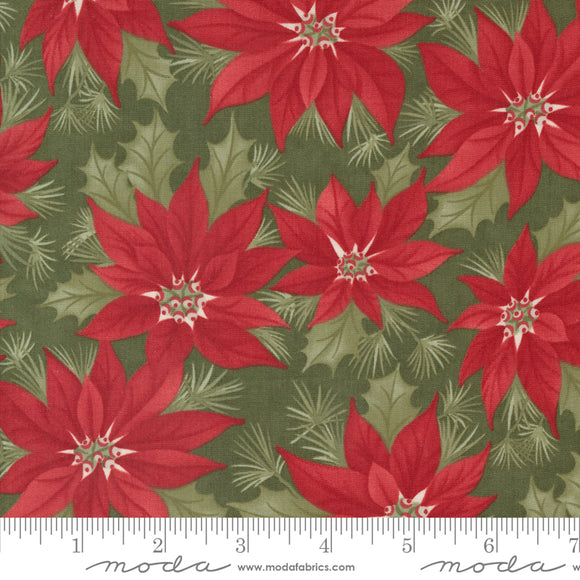 A Christmas Carol Promising Poinsettia Holly Ydg for Moda - 44350 15 - PRICE PER 1/2 YARD